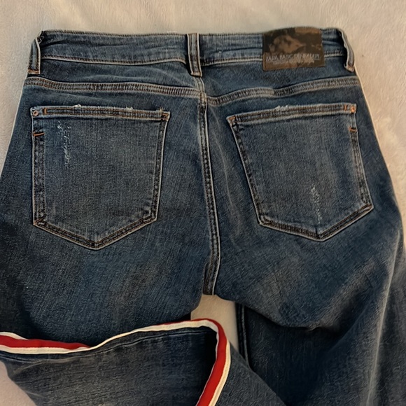 Zara basic blue jeans, size 4 w/red and white stripes. - Picture 3 of 4